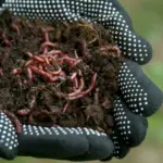Farmer holding red earthworms on his hands in Kenya - Red earthworm farming